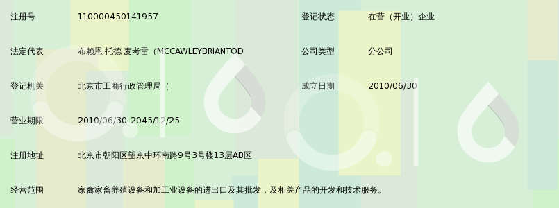 必达(天津)家畜饲养设备有限公司北京分公司_