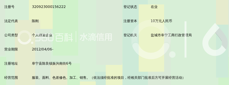 阜宁县陈良彩宏服装修色厂