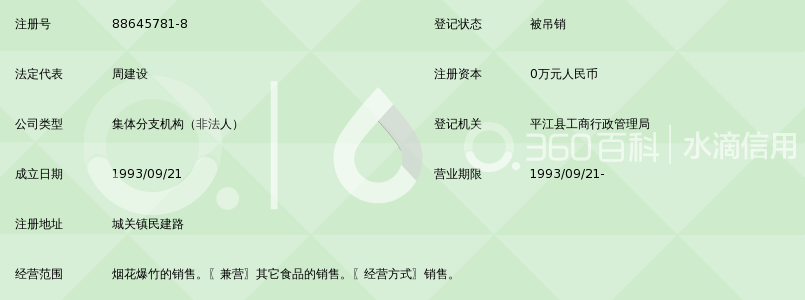 浏阳市泮春联丰编炮厂平江门市部