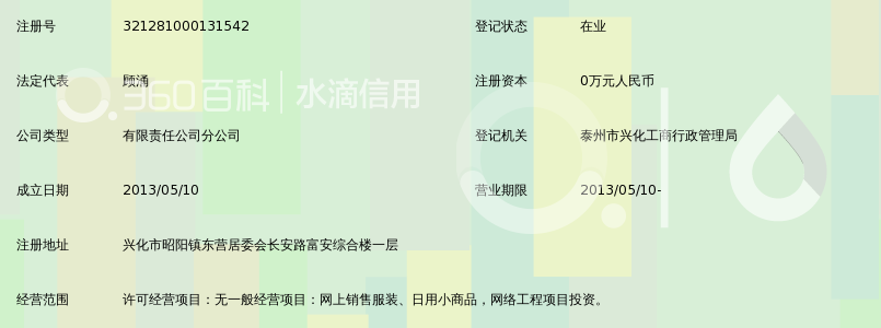 泰州市瑞银创投电子商务有限公司兴化分公司