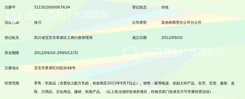 四川宜宾市旭日商贸有限公司刘臣街经营部