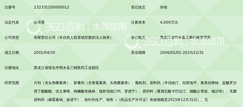 哈药集团三精明水药业有限公司_360百科