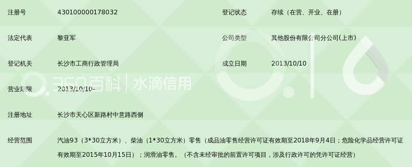 中国石油天然气股份有限公司湖南销售分公司长