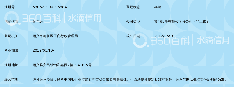 绍兴银行股份有限公司安昌支行