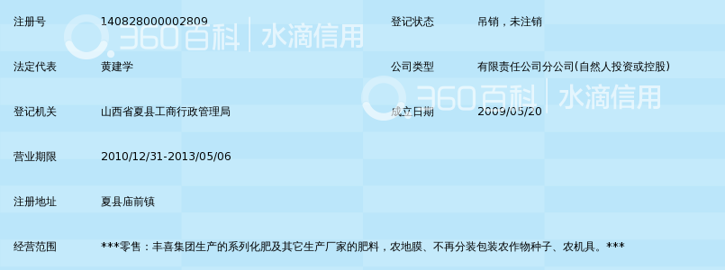 山西丰喜农资贸易有限公司庙前经营部